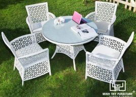 BÀN GHẾ CAFE NHỰA GIẢ MÂY MT2A124