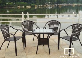 BÀN GHẾ CAFE NHỰA GIẢ MÂY MT2A67