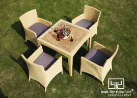 BÀN GHẾ CAFE NHỰA GIẢ MÂY MT2A146