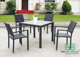 BÀN GHẾ CAFE NHỰA GIẢ MÂY MT2A148