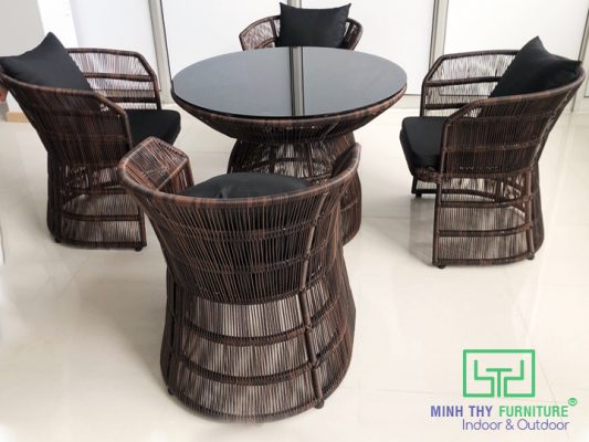 Bàn ghế cafe mây nhựa sản xuất số lượng lớn