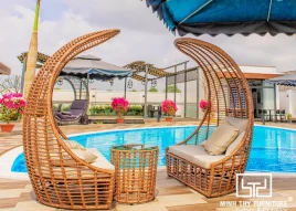 Bộ giường ngoài trời giả mây mái che MT 4a68