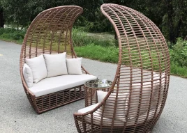 Bộ giường ngoài trời giả mây mái che MT 4a68-1