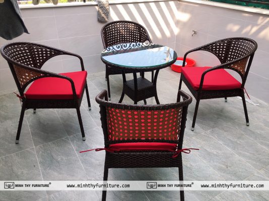 bàn ghế mây nhựa ngoài trời MT 286