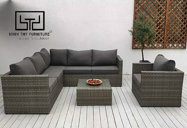 Sofa góc chất liệu nhựa giả mây