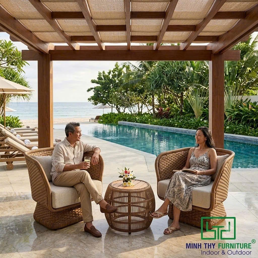Bộ bàn ghế nhựa giả mây ngoài trời